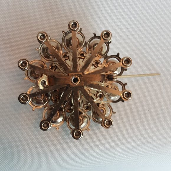 Pink Gold Tone Aurora Borealis Rhinestone Brooch Costume Jewelry - Picture 3 of 4